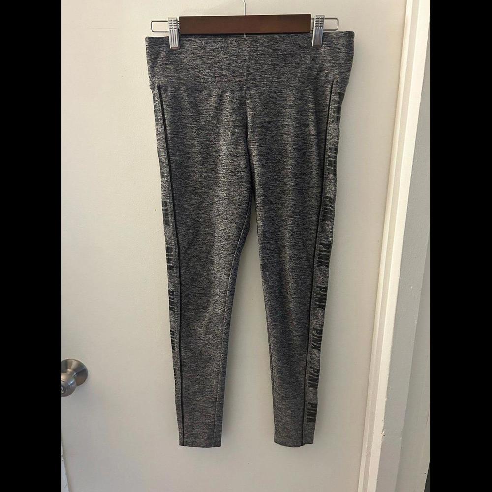 Pink‎ Yoga Gray and Black Script Leggings